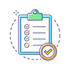 Aufkleber - Colorful Illustration of a Checklist on a Clipboard with Completed Items