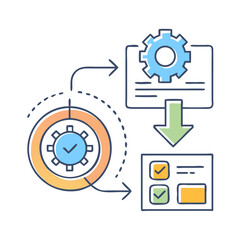 Poster - System automation process illustrated with gear, checkmark, arrow, and data elements