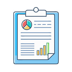 Poster - Financial Report with Pie Chart and Bar Graph on a Blue Clipboard