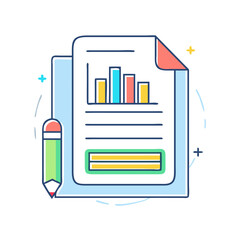 Poster - Colorful graphic showing a business report with bar graph and financial analysis