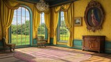 Elegant Room with Yellow Curtains & View