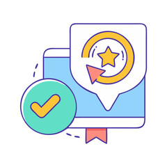 Fototapete - Computer Monitor Icon with Success Check and Star Progress Feedback Features