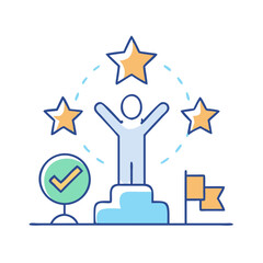 Poster - Reaching for success and achieving goals, climbing up, the person on podium