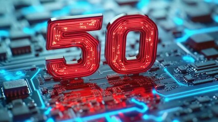 Poster - A close-up shot of the '50' sign on a computer motherboard, perfect for illustrations about technology or computing concepts