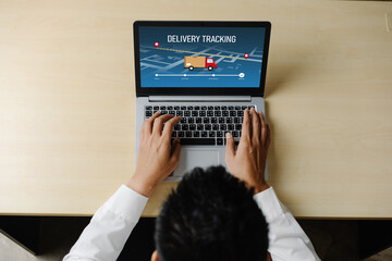 Fototapete - Delivery tracking system for e-commerce and modish online business to timely goods transportation and delivery