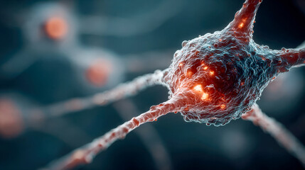 Poster - Close-up of neural connections glowing with electrical impulses in a brain network, visualized in high detail