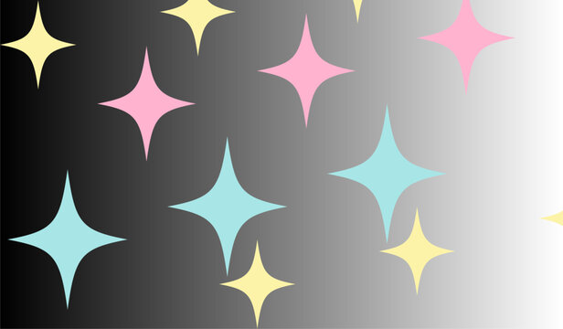Gradient field with pastel colored star shapes scattered across the surface in a random pattern design