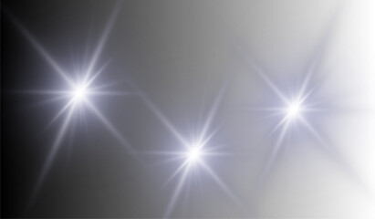 Poster - Three bright stars shine in the night sky with radiating light and a soft gradient background effect present