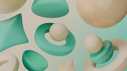Abstract 3D Abstract teal and beige 3d shapes. Seamless Looping 3D Abstract Motion Background For Creative Video Project.