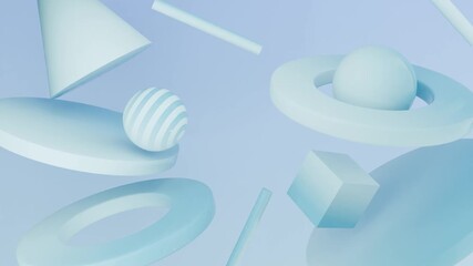 Wall Mural - Abstract 3D Light blue floating geometric shapes. Seamless Looping 3D Abstract Motion Background For Creative Video Project.
