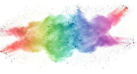 Poster - A vibrant explosion of rainbow colored powder against a stark white background creating dynamic movement created with generated ai