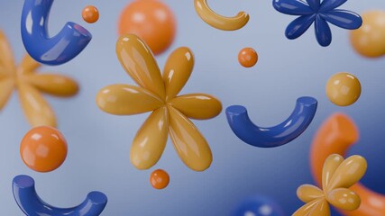 Abstract 3D Blue and orange 3d shapes. Abstract video loop - seamless 3D motion animation background for creative video.
