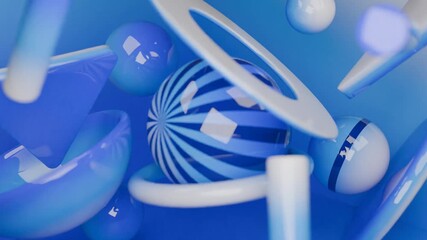 Abstract 3D Blue and white abstract 3d shapes. Gradient abstract 3D seamless loop - motion background for creative video project.