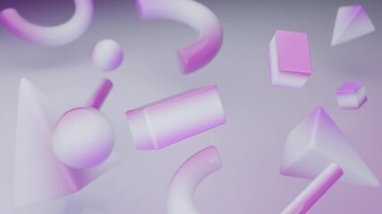 Wall Mural - Abstract 3D Pastel purple 3d shapes floating. Gradient abstract 3D seamless loop - motion background for creative video project.