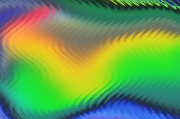 Poster - Iridescent pearlescent rainbow hues abstract blurred grainy neon gradient background texture. Digital grain dust soft noise wavy ribbed glass fluted smeared texture effect. Wallpaper background. 