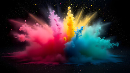 Wall Mural - color explosion with powder effect on black backdrop
