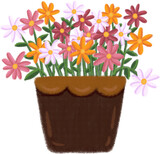 pot of nature plant and flowers with crayon digital coloring 