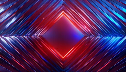 Aufkleber - 3d render abstract neon geometric background metallic rhombus shape with blue red gradient ribbed glass wallpaper