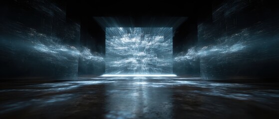 Poster - Futuristic digital portal with dimensional doorways and light effects