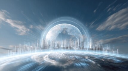Poster - Futuristic digital realm with virtual governance in a global cityscape