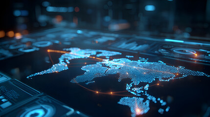 Aufkleber - Futuristic world map connecting global networks on digital interface