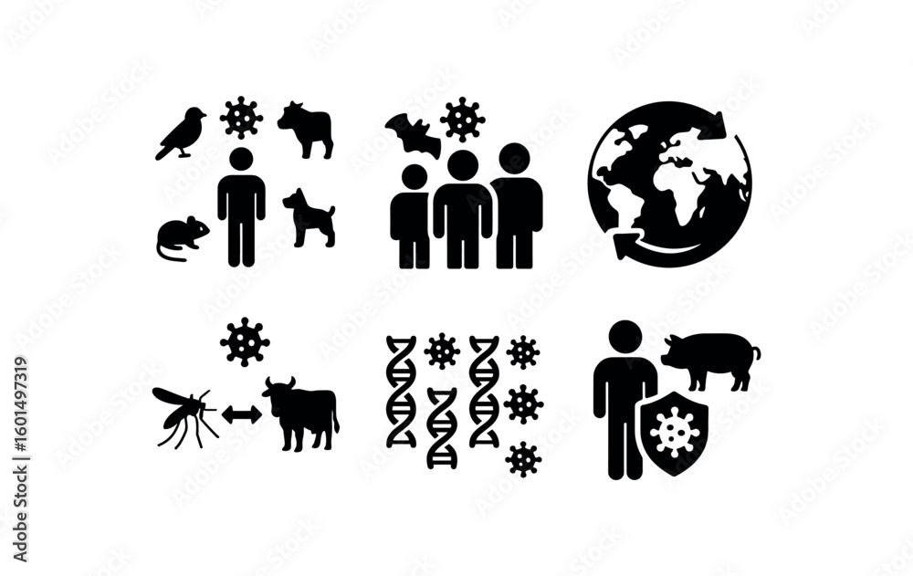 solid icon isolated zoonotic infection reservoir host population ...