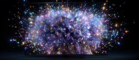 Poster - digital display screen with exploding fireworks effect for futuristic party design