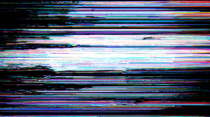 Poster - Glitch vector background with horizontal lines in various colors  
