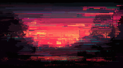Poster - Abstract glitch vector background with vibrant colors and patterns  