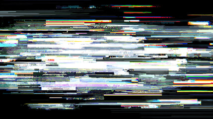 Poster - Glitch vector background with horizontal color distortions on black  