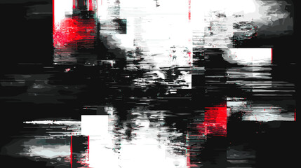 Poster - Abstract glitch vector background in black, white, and red colors  