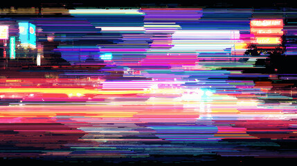 Poster - Abstract glitch vector background with colorful light streaks  