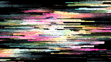 Poster - Abstract glitch vector background with colorful streaks on black  