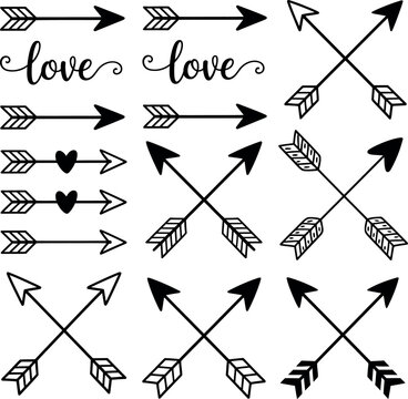 Black and white tribal arrows and love script text graphic elements heart