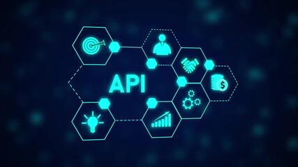 Poster - API Network Technology Hexagon Business Growth Innovation Success Finance Digital Marketing. API Network Technology Animation with Digital Data and Business Growth Background.
