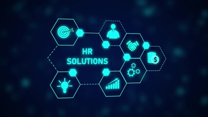 Poster - HR Solutions Animated Network Business Growth Strategy Human Resources Management Recruitment. HR Solutions Animation with Business Growth, Recruitment Strategy, and Digital Innovation.