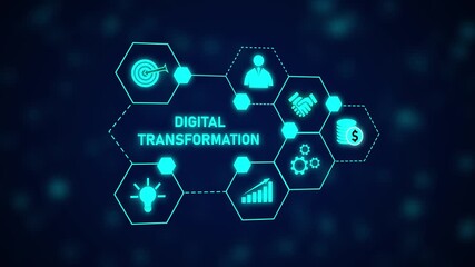 Poster - Digital Transformation Animated Hexagon Network Business Growth Strategy Innovation Technology. Digital Transformation Animation with Business Growth and Innovative Strategy Success.