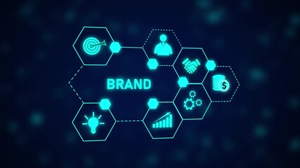 Poster - Brand Building Success Strategy Animated Hexagon Network Growth Marketing Business Finance.Brand Building Animation with Corporate Identity and Digital Growth Strategy.