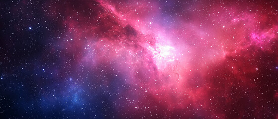 Wall Mural - Vast cosmic scene showing a colorful nebula with glowing stars scattered across deep space.