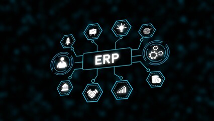 Poster - Teal and White ERP System Diagram Icons Network Business Technology Data Management Software Application