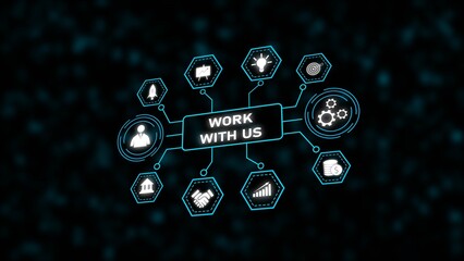 Poster - Teal and White Work With Us Digital Network Graphic Hexagon Icons Business Recruitment image