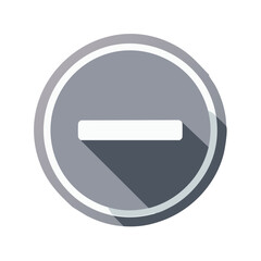 Poster - Stylized Circular Minus Icon with Long Shadow, Gray and White Color Palette, Negative Symbol for User Interface Design