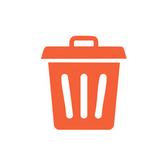 Poster - Orange trash can icon. Vector illustration of garbage bin, container, waste management symbol. Minimalist design. Sanitation sign.