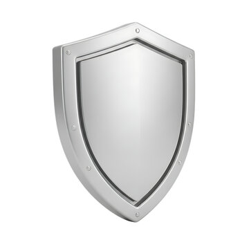 A realistic silver medieval shield with a polished metallic surface isolated on transparent background