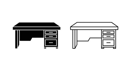Poster - Two desks depicted in different styles one solid black and one in outline form