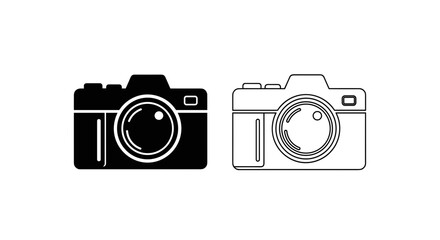 Poster - Two camera icons one filled black and the other outlined in white background