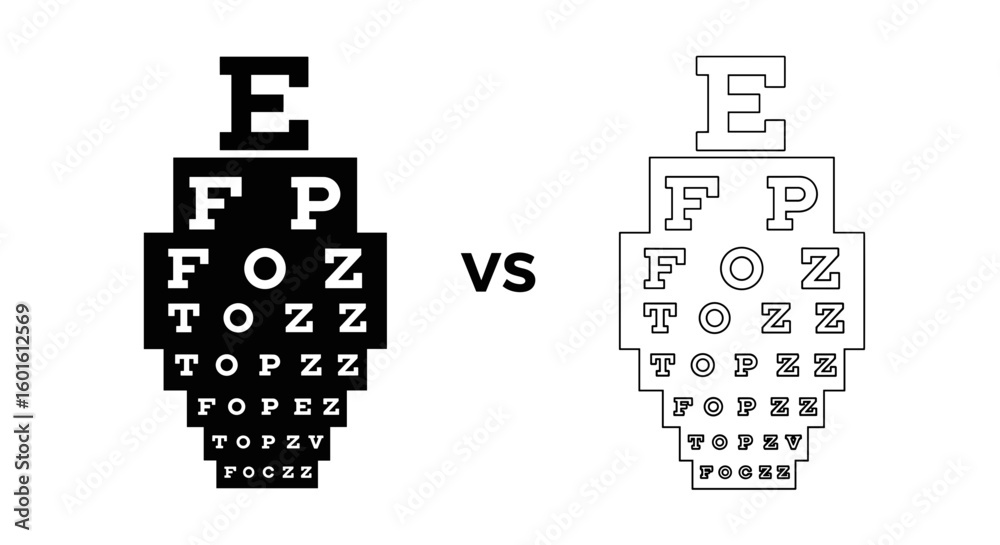 Comparison of two eye chart versions one solid and one outlined with ...
