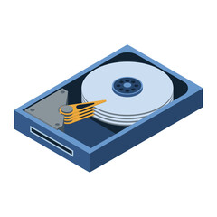 Poster - Isometric hard disk. HDD hard disk drive file hardware. Storage device. Isometric technology
