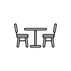 Poster - Simple black and white line art icon of a round table with two chairs
