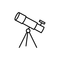 Poster - Simple black outline drawing of a telescope on a tripod against a white background